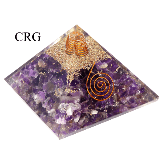 QTY 1 - Lepidolite Chip Orgonite Pyramid with Copper / 3" AVGCrystal River Gems