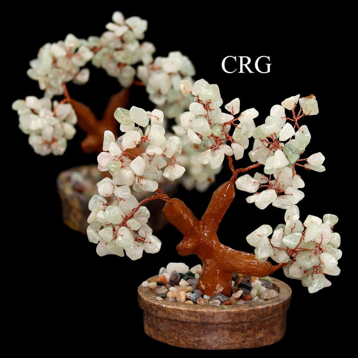 QTY 1 - Light Green Aventurine Bonsai Tree with Soapstone Base and Copper Wire / 5" AVG