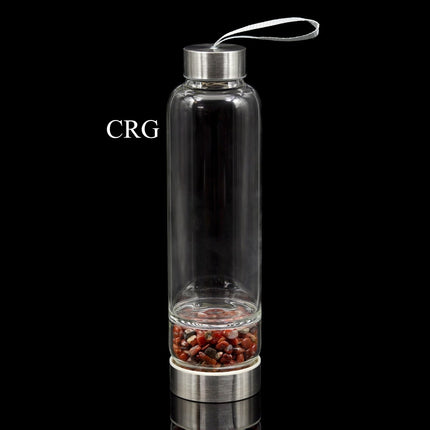 QTY 1 - Metal & Glass Water Bottle / Red Brecciated Jasper Gemstones