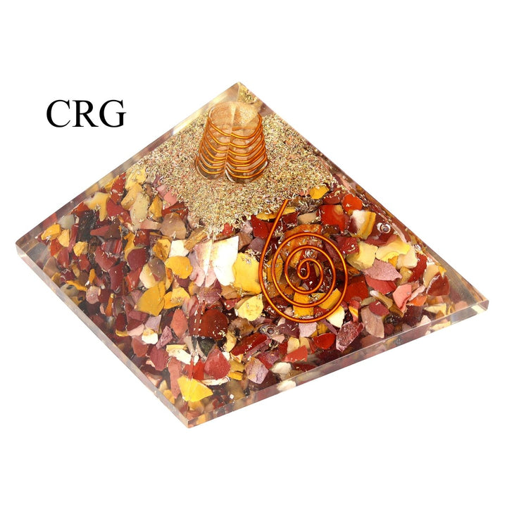 QTY 1 - Mookaite Chip Orgonite Pyramid with Copper / 3" AVG