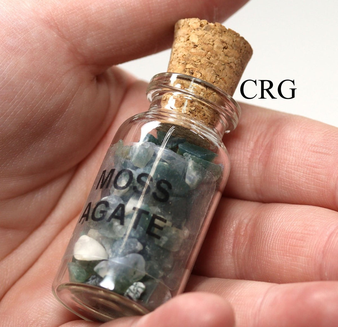 QTY 1 - Moss Agate Gemstone Bottle / 3"
