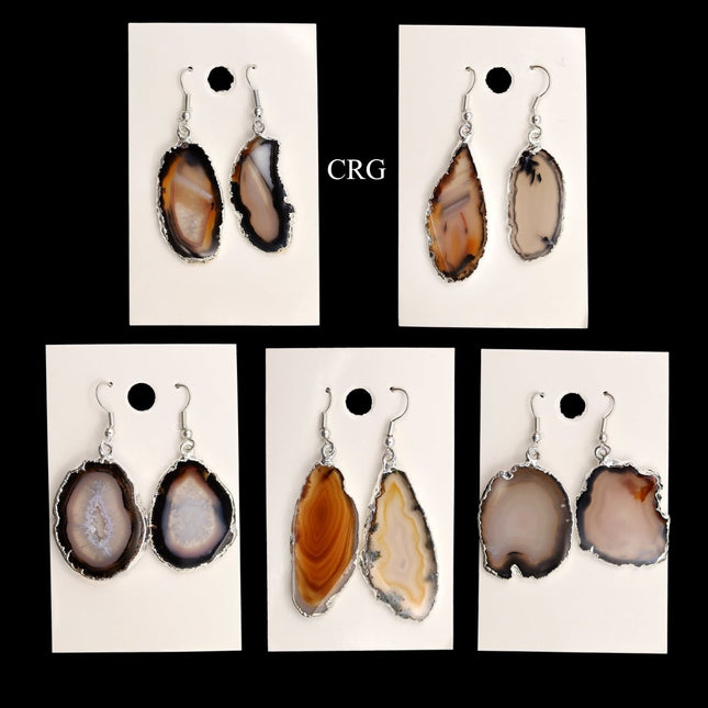 QTY 1 - Natural Agate Slice Earrings with Silver Plating / 1-2" AVG - Crystal River Gems