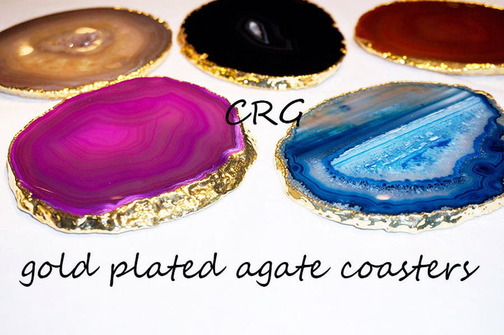 QTY 1 - Natural Gold Plated Agate Slice / #3 / 3 - 4"Crystal River Gems