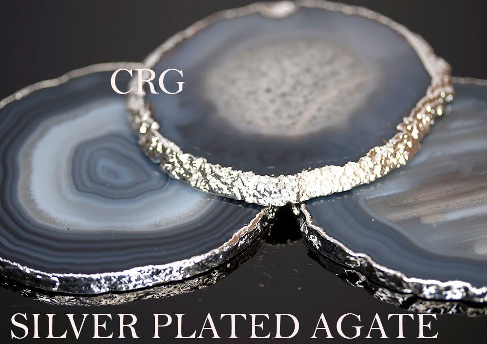 QTY 1 - Natural Silver Plated Agate Slice / #2 / 2.75-3"