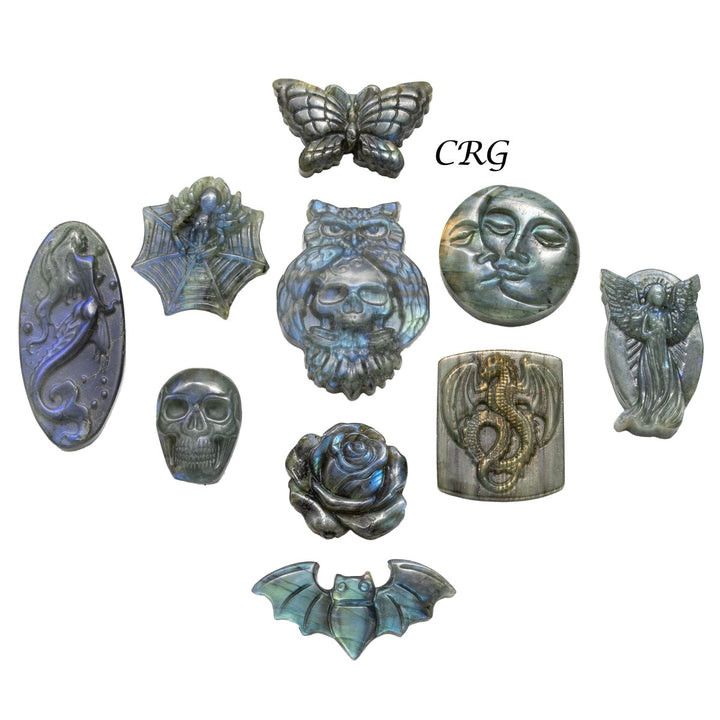 Qty 1 - Owl & Skull Labradorite Super Flash CarvingCrystal River Gems