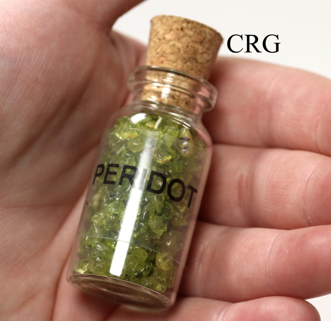 QTY 1 - Peridot Gemstone Chip Bottle / 3" AvgCrystal River Gems