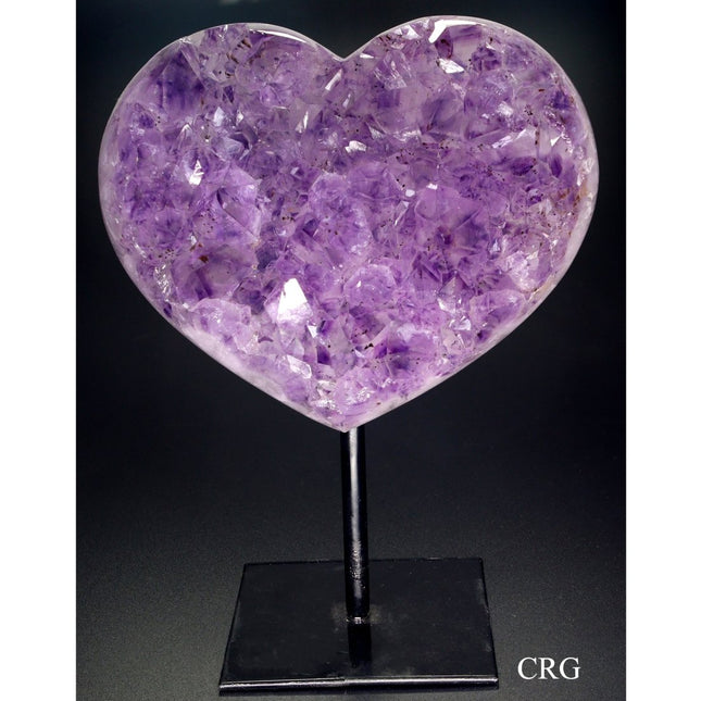 QTY 1 - Polished Amethyst Druzy Heart on Metal Stand / 1-1.5kg AVG - Crystal River Gems