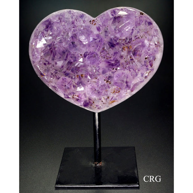 QTY 1 - Polished Amethyst Druzy Heart on Metal Stand / 500-1000g AVG - Crystal River Gems