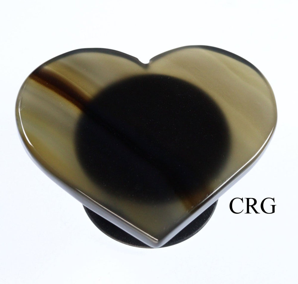 QTY 1 - Polished BLACK Agate Slice Heart Phone Grip / 2-3" AVG