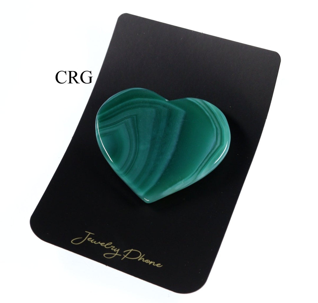 QTY 1 - Polished GREEN Agate Slice Heart Phone Grip / 2-3" AVG