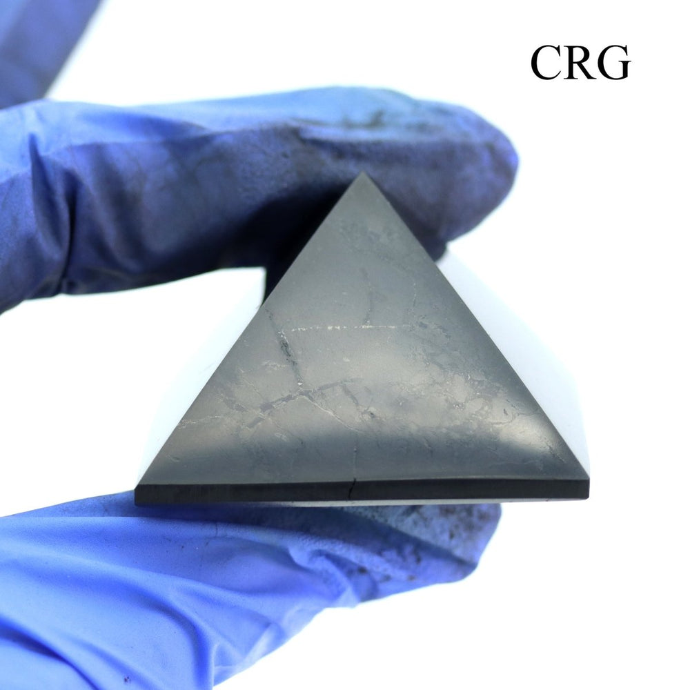 QTY 1 - Polished Shungite Pyramid / 4cm AVGCrystal River Gems