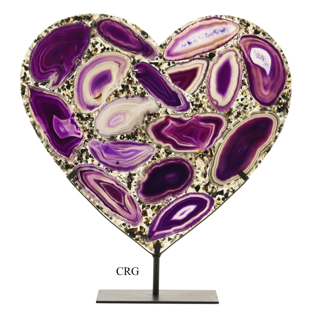 QTY 1 - Purple Agate Heart on Metal Base / 10 - 12" AVGCrystal River Gems