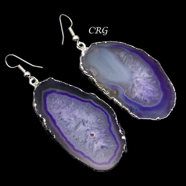 QTY 1 - Purple Agate Slice Earrings with Silver Plated Ear Wire / 1-2" AVG - Crystal River Gems