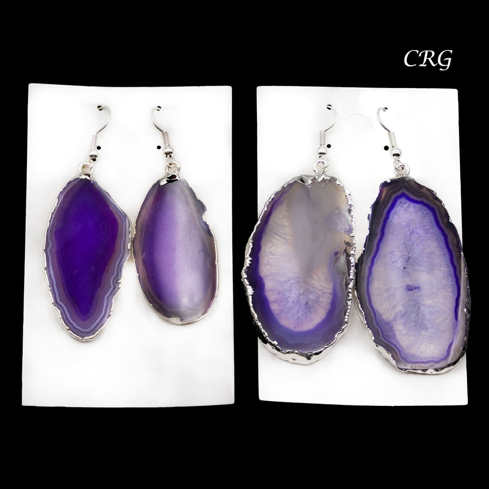 QTY 1 - Purple Agate Slice Earrings with Silver Plated Ear Wire / 1 - 2" AVGCrystal River Gems