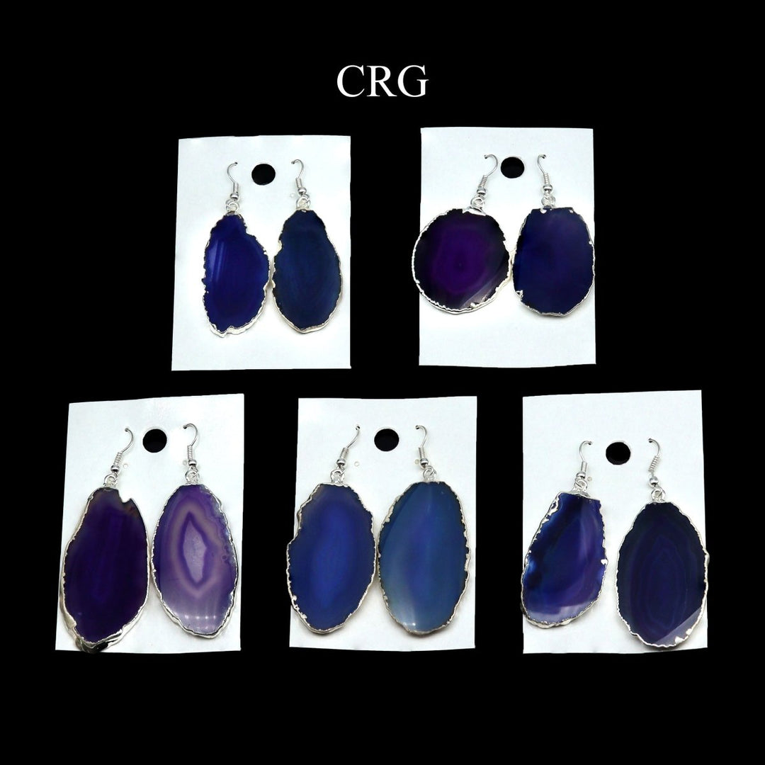 QTY 1 - Purple Agate Slice Earrings with Silver Plating / 1-2" AVG