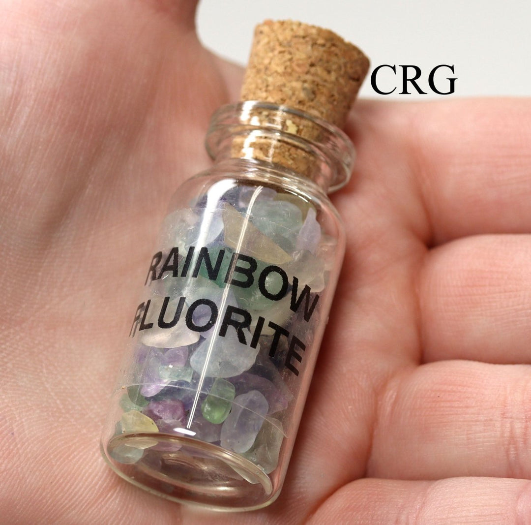 QTY 1 - Rainbow Fluorite Gemstone Chip Bottle / 3" AVG