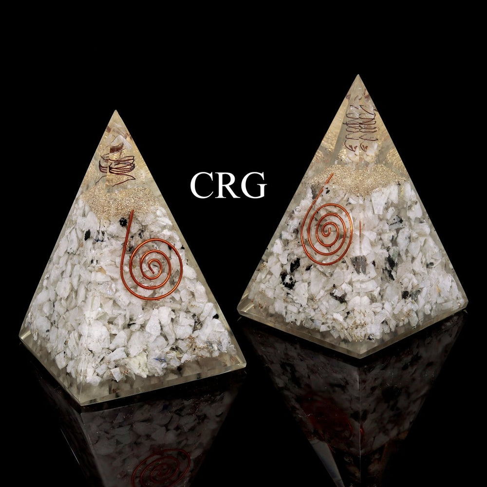 QTY 1 - Rainbow Moonstone Orgonite Pyramid with Copper / 5" AVG