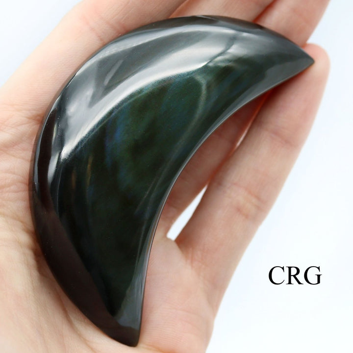 QTY 1 - Rainbow Obsidian Hand Carved Mini Moon / 2.5 - 3.5" AVGCrystal River Gems