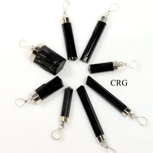 QTY 1 - Raw Black Tourmaline Sterling Silver Pendant / 1.5