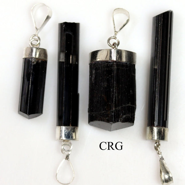 QTY 1 - Raw Black Tourmaline Sterling Silver Pendant / 1.5" Avg - Crystal River Gems