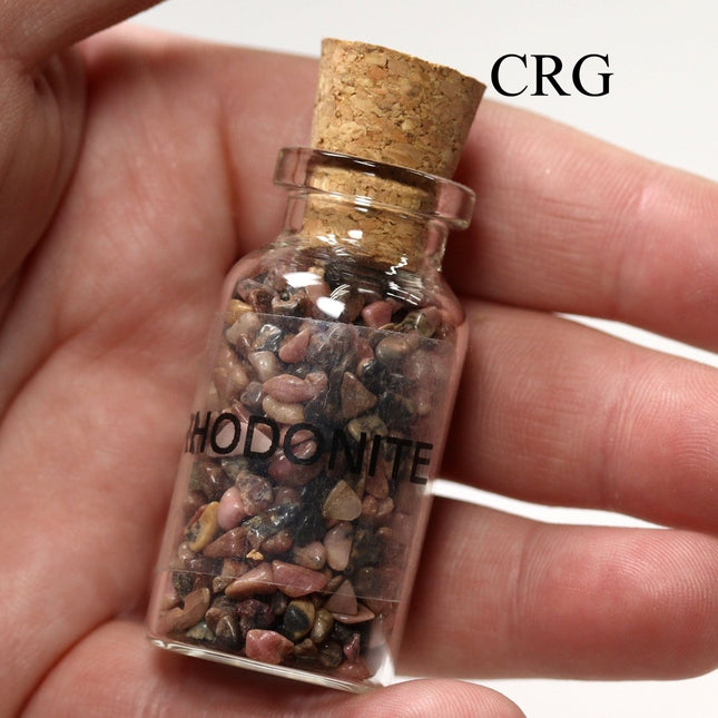 QTY 1 - Rhodonite Gemstone Chip Bottle / 3" AVG - Crystal River Gems