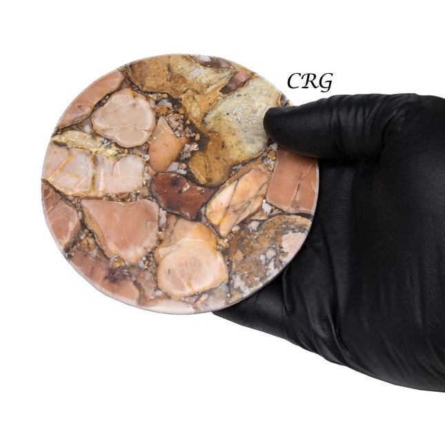 QTY 1 - Rhodonite Resin Coaster / 4" Round Avg. - Crystal River Gems