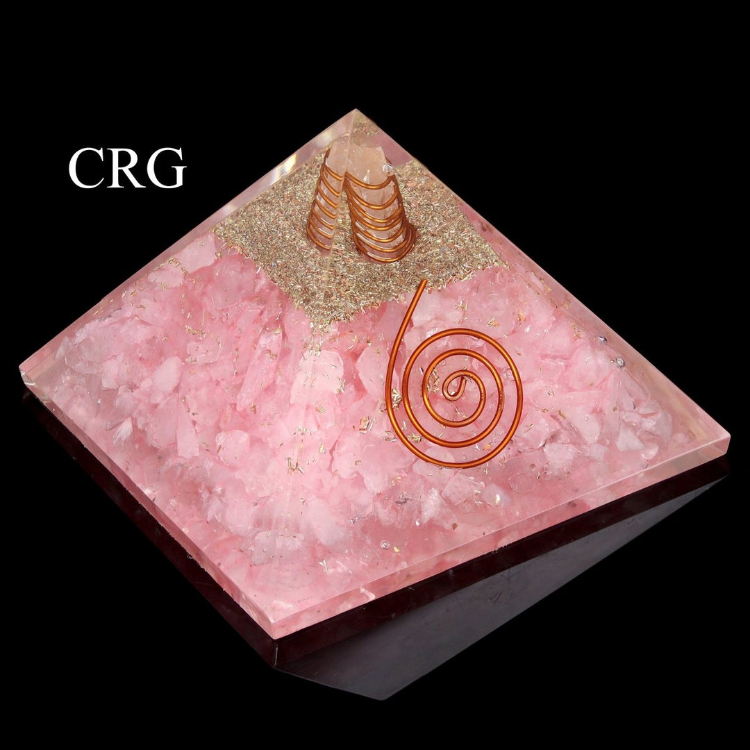 QTY 1 - Rose Quartz Chip Orgonite Pyramid with Copper / 3" AVG