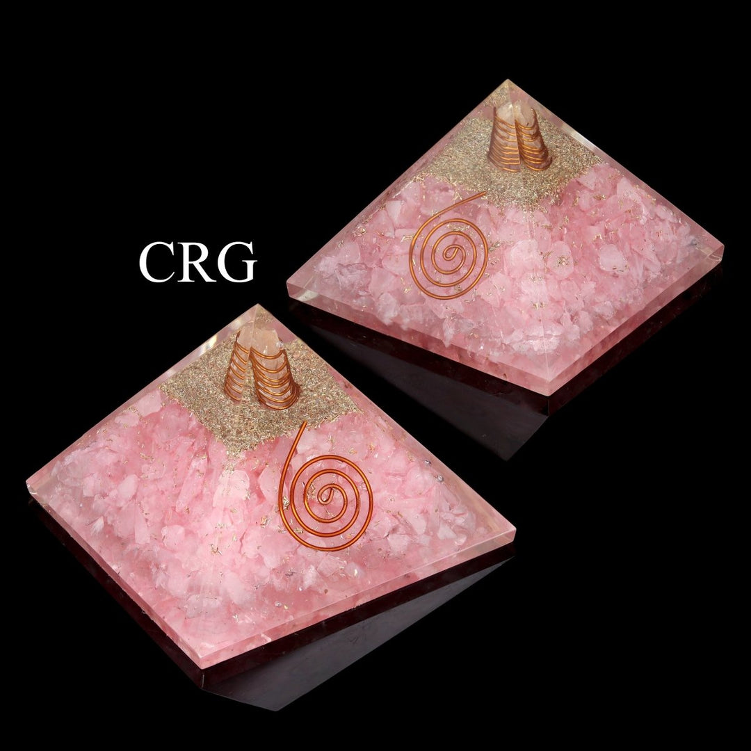 QTY 1 - Rose Quartz Chip Orgonite Pyramid with Copper / 3" AVG