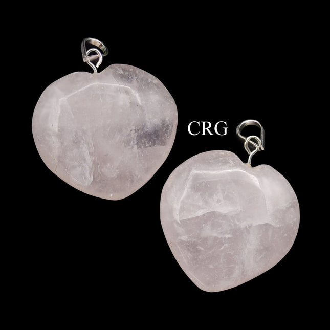 QTY 1 - Rose Quartz Heart Pendant with Silver Plated Bail / 1-1.5" AVG