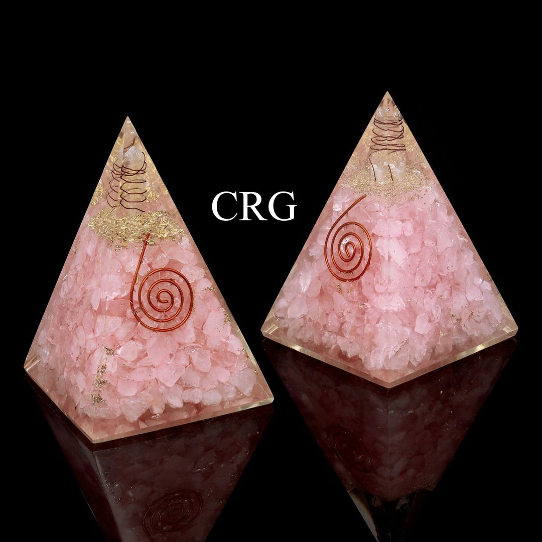 QTY 1 - Rose Quartz Orgonite Pyramid with Copper / 5" AVG