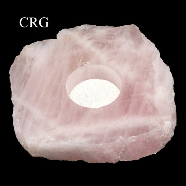 QTY 1 - Rose Quartz Thick Slab Tea Light Candle Holder / 5" AVG - Crystal River Gems