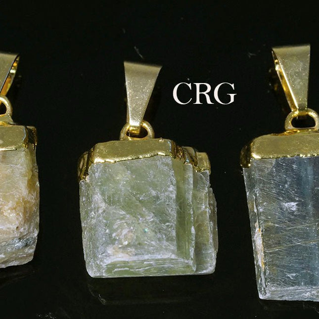 QTY 1 - Rough Green Kyanite Pendant / Gold Plated - Crystal River Gems
