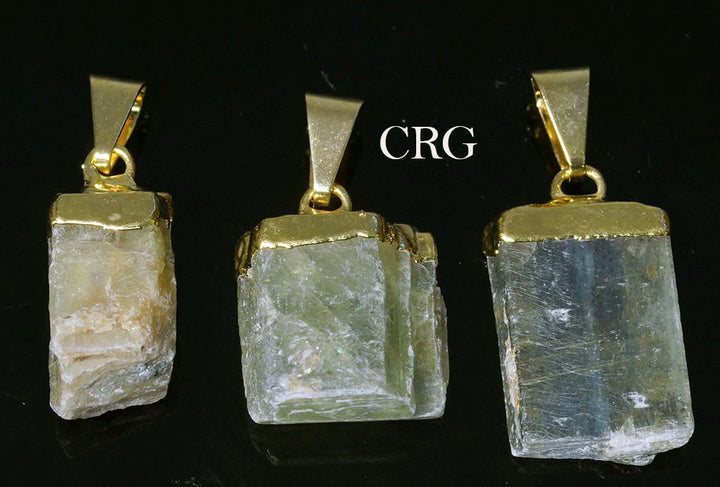 QTY 1 - Rough Green Kyanite Pendant / Gold PlatedCrystal River Gems
