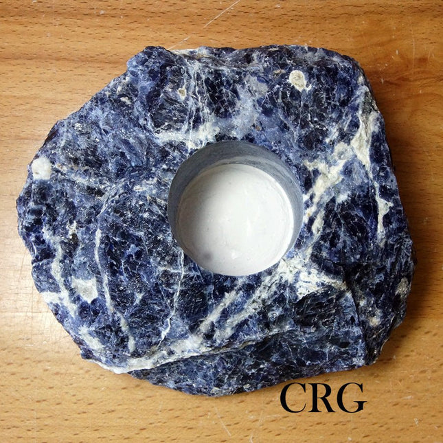 QTY 1 - Rough Sodalite Tea Light Candle Holder - Crystal River Gems