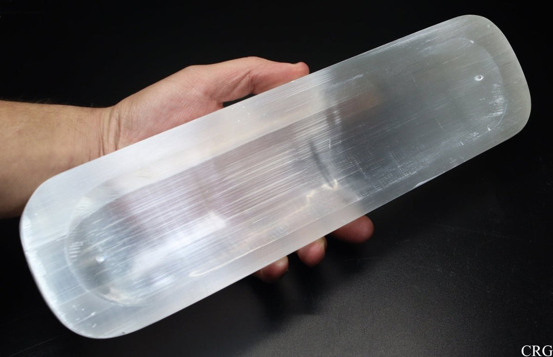 QTY 1 - SCRATCH & DENT Selenite Double Incense "Boat" / 12.5" AVG