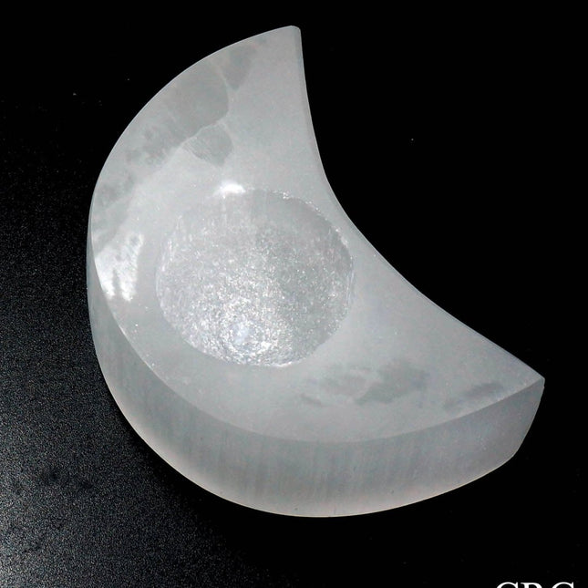 QTY 1 - SCRATCH & DENT Selenite Moon Tealight Candle Holder / 4" AVG - Crystal River Gems