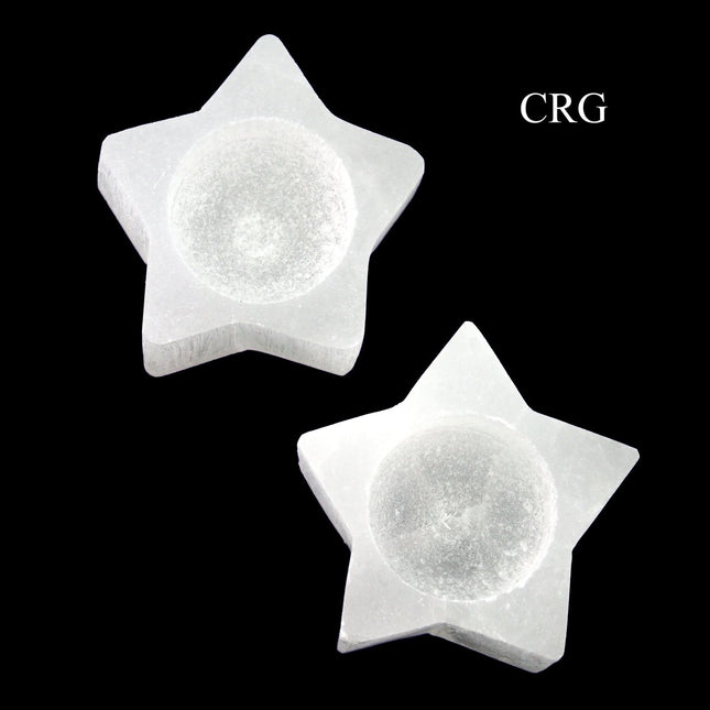 QTY 1 - Selenite 5-Point Star Candle Holder / 3" AVG - Crystal River Gems