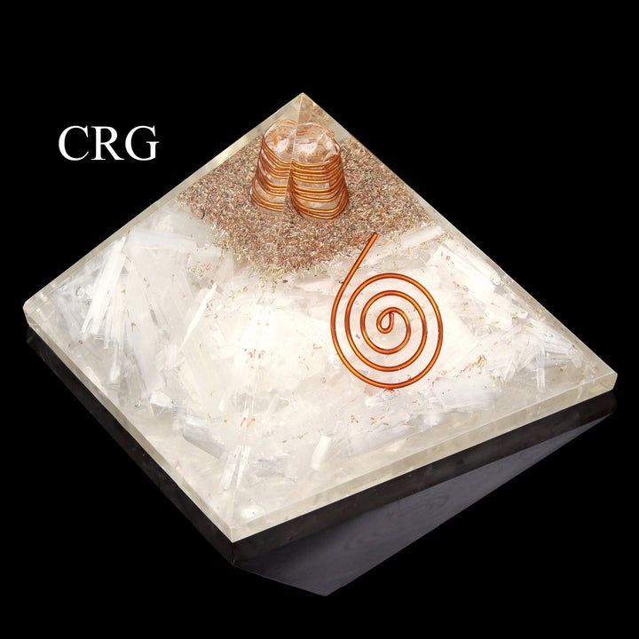 QTY 1 - Selenite Chip Orgonite Pyramid with Copper / 3" AVG