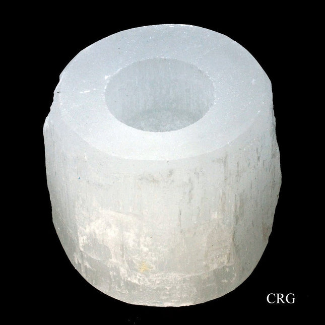 QTY 1 - Selenite Round FLAT TOP Tealight Candle Holder / 3-4" AVG - Crystal River Gems