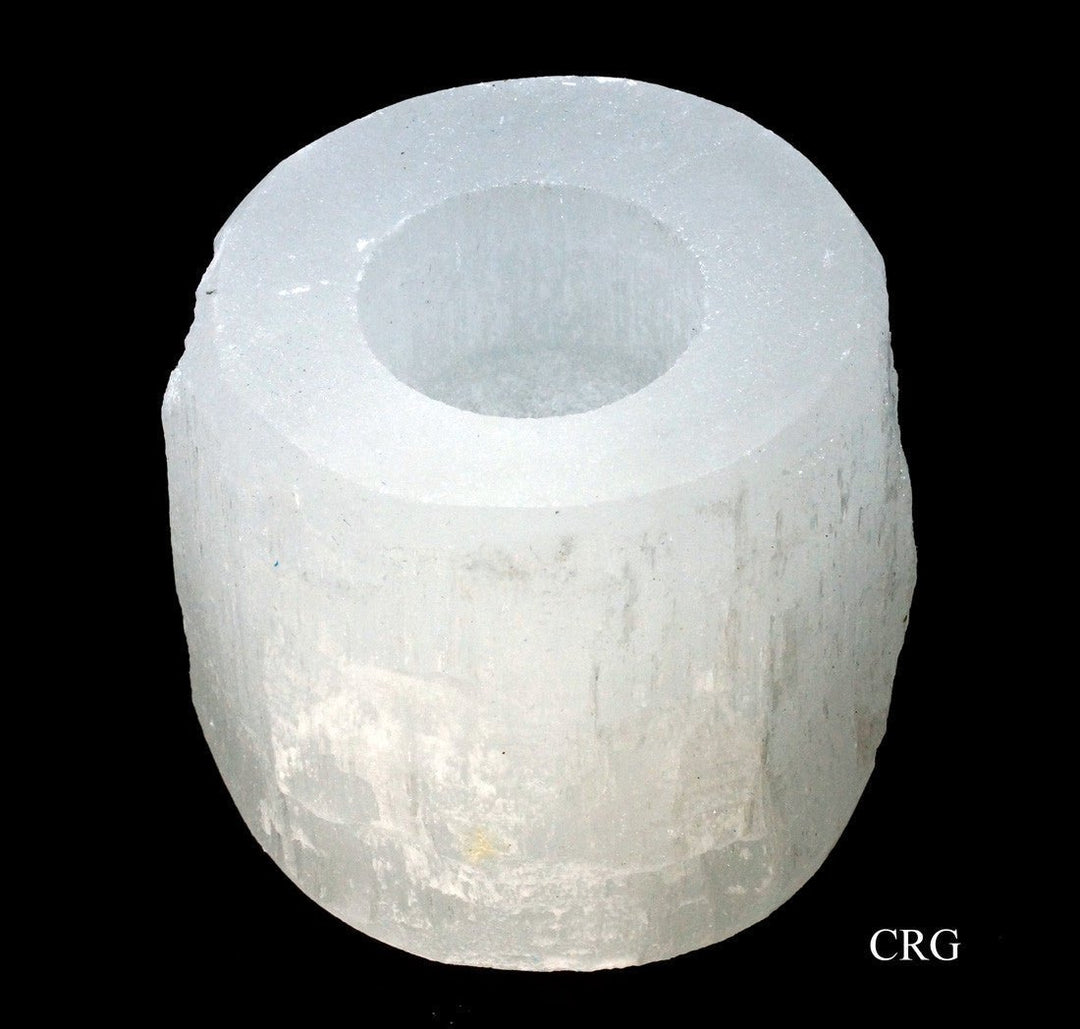 QTY 1 - Selenite Round FLAT TOP Tealight Candle Holder / 3-4" AVG