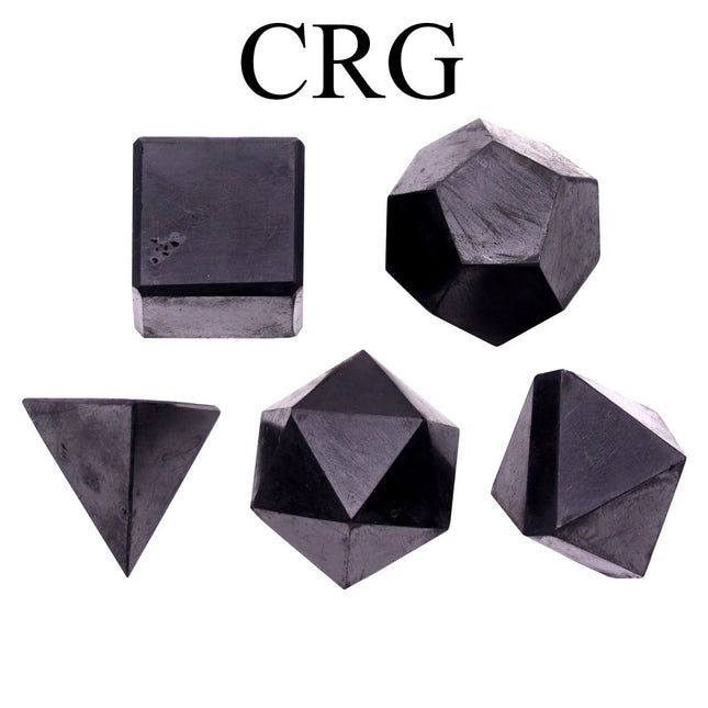 QTY 1 - Shungite 5 PC Platonic Solid Geometry Set / 18-20mm AVG - Crystal River Gems