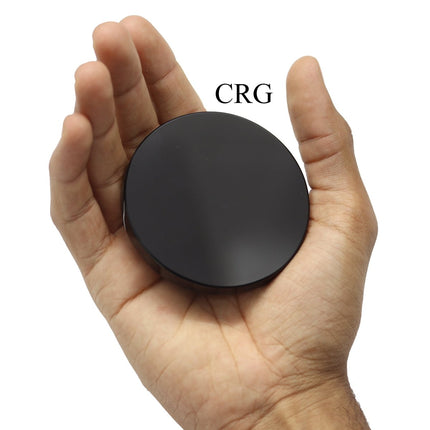 QTY 1 - Small Black Obsidian Round Mirror / 2.5" - Crystal River Gems