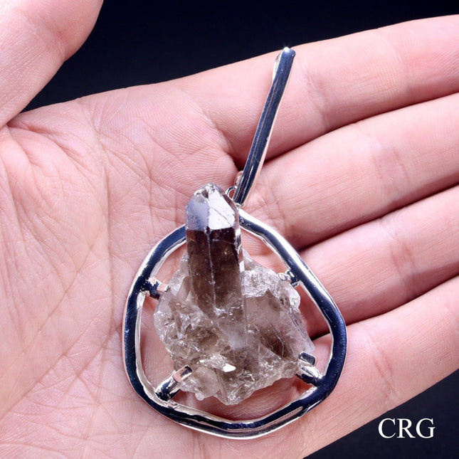 QTY 1 - Smoky Quartz Cluster Pendant / Silver Plated - Crystal River Gems