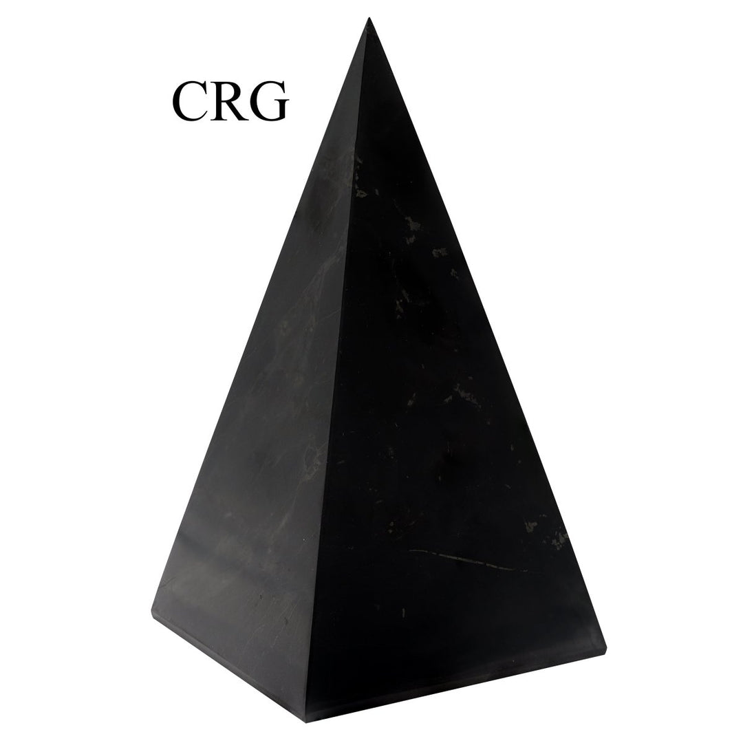 QTY - 1 Tall Extra Polished Shungite Pyramid (8" tall avg.)Crystal River Gems