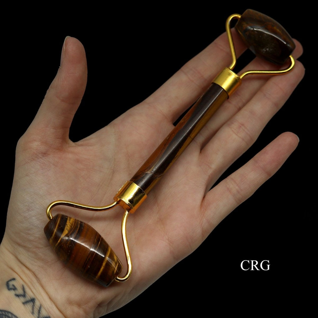 QTY 1 - Tiger's Eye Gemstone Facial Massage Roller / 5.5" AVGCrystal River Gems