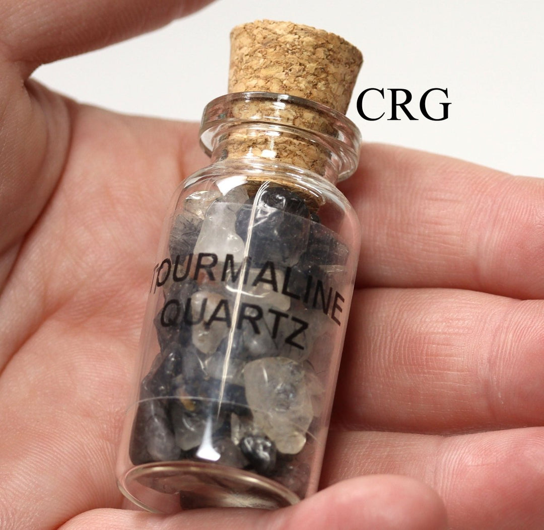 QTY 1 - Tourmaline Quartz Gemstone Chip Bottle / 3"