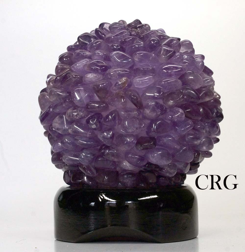 QTY 1 - Tumbled Amethyst Lamp on Wood Base / CORD AND BULB INCLUDEDCrystal River Gems