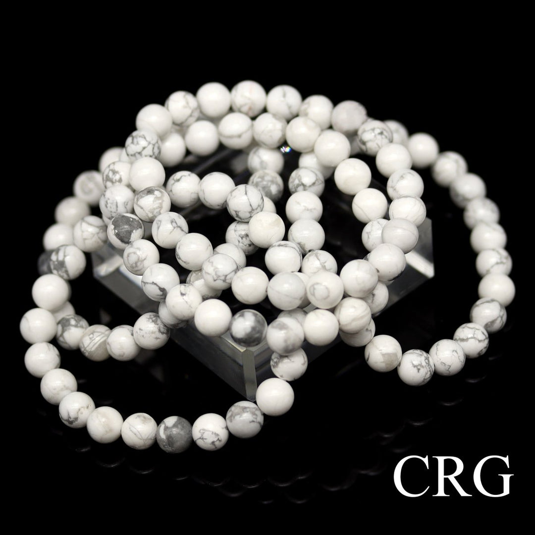 QTY 1 - White Howlite Stretch Bracelet / 8 mm Round BeadsCrystal River Gems