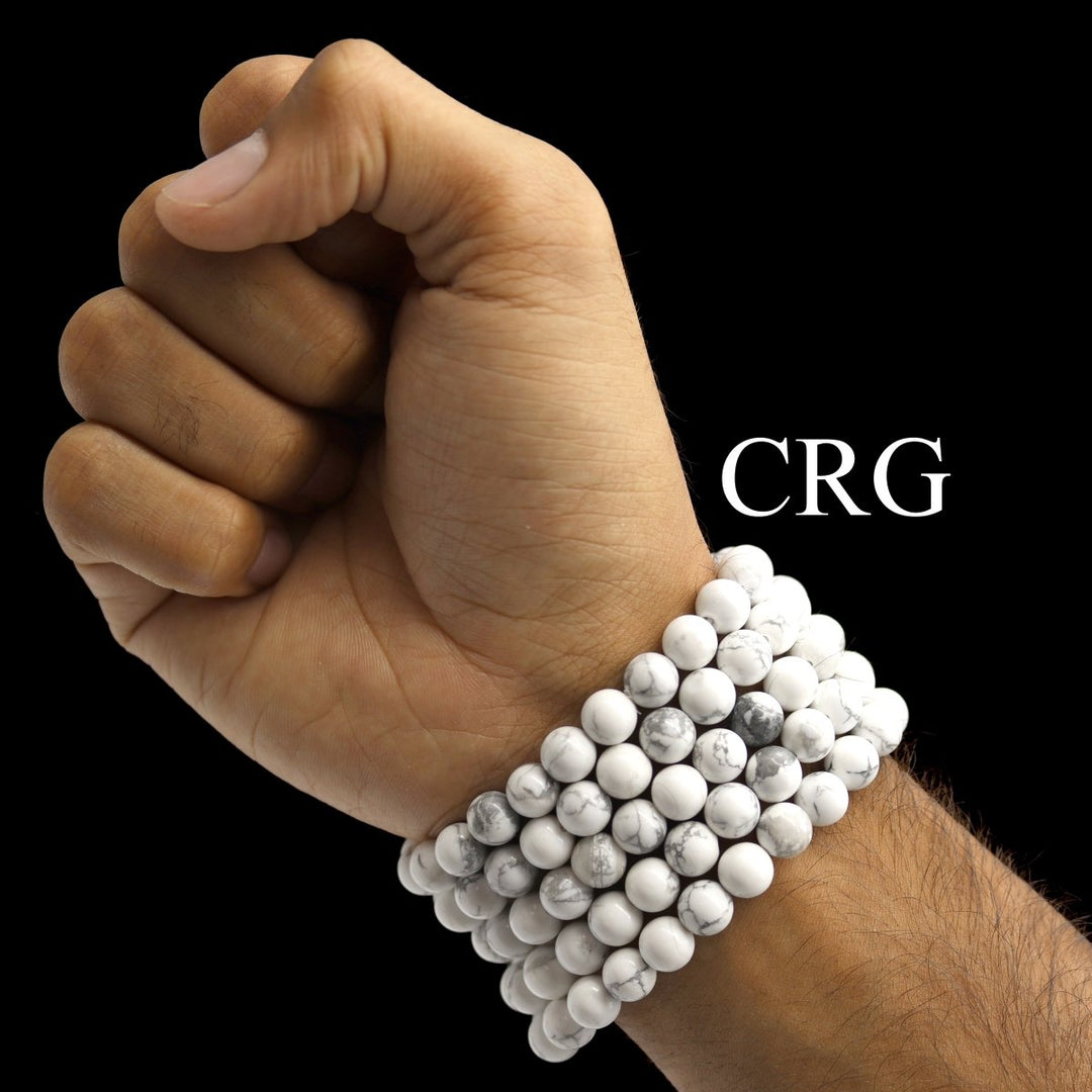 QTY 1 - White Howlite Stretch Bracelet / 8 mm Round BeadsCrystal River Gems