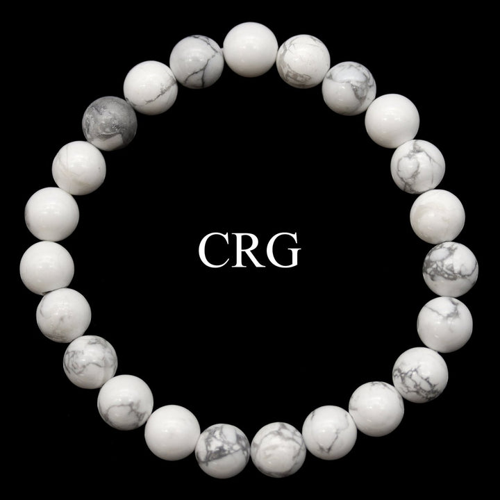 QTY 1 - White Howlite Stretch Bracelet / 8 mm Round BeadsCrystal River Gems